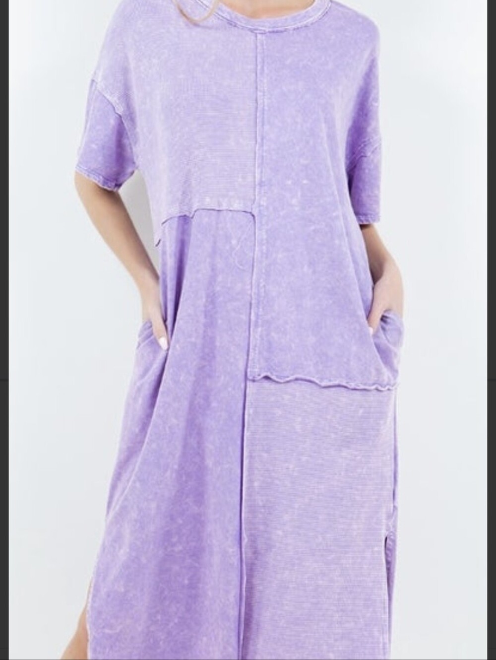 Lavender High-Low Washed Midi Dress with Side Slits - Picture 3 of 3